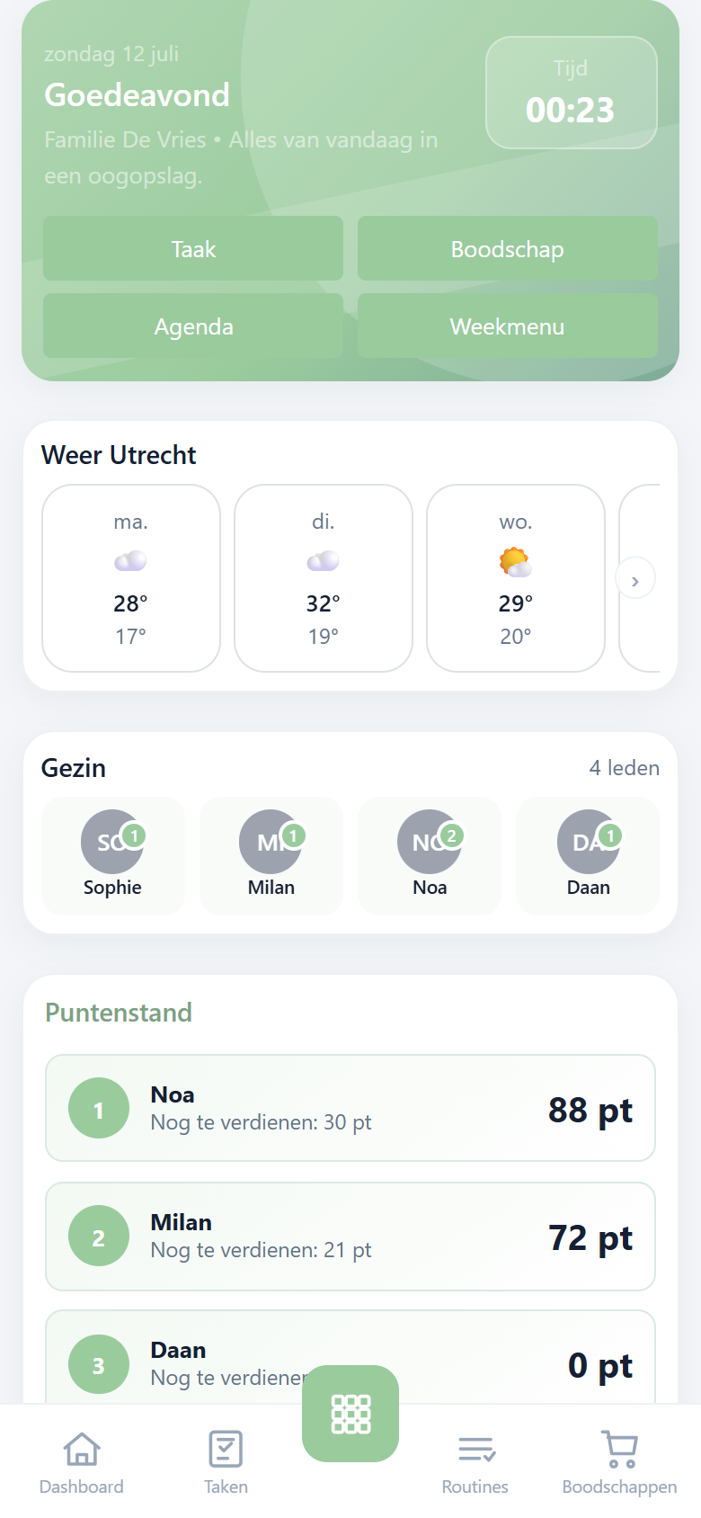 Het dashboard van de Kwimbi demo-app op een telefoon